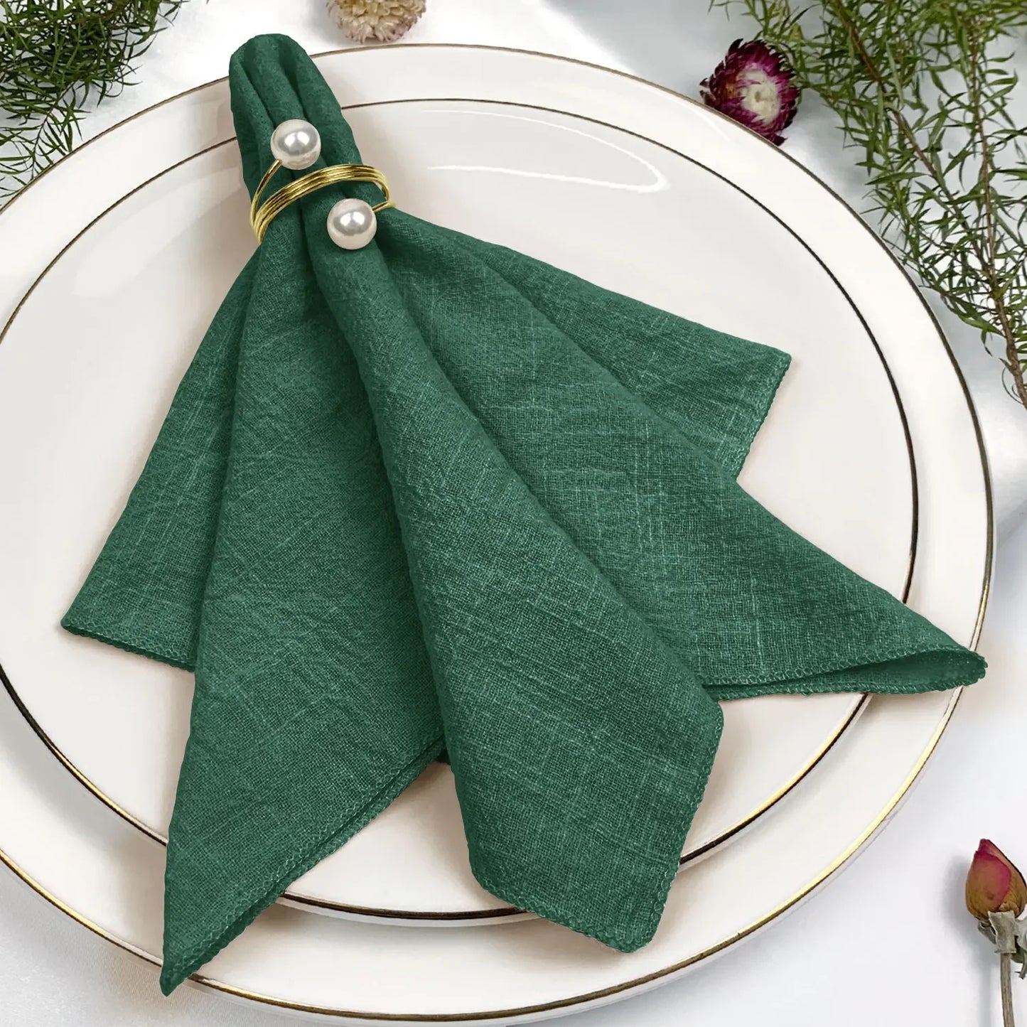 Set of 6 Cotton Cloth Napkins Gauze Sage Green 30x30cm
