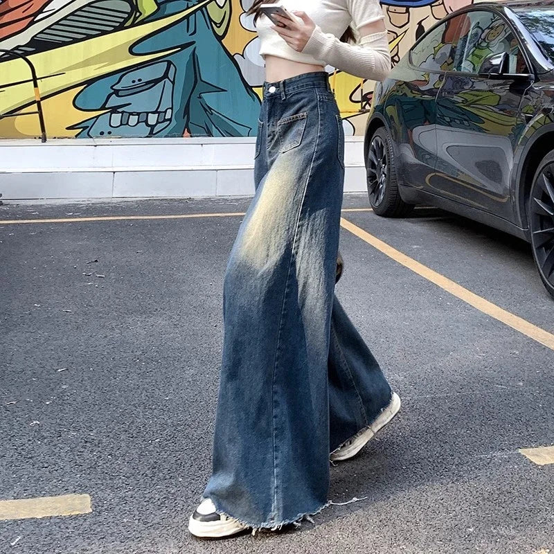 Woman High Waist Vintage Designer Wide Leg Jeans