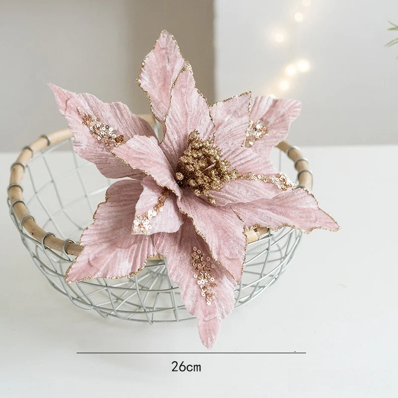 A Variety of High-end Velvet Fabric Hand-coated with Powder To Simulate Christmas Flowers and Christmas Decorations   Xmas Tree