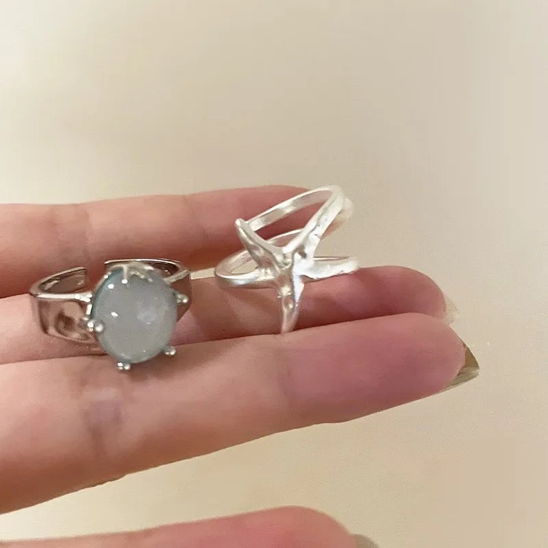 925 Sterling Silver Rings Handmade Simple Blue Stone Star