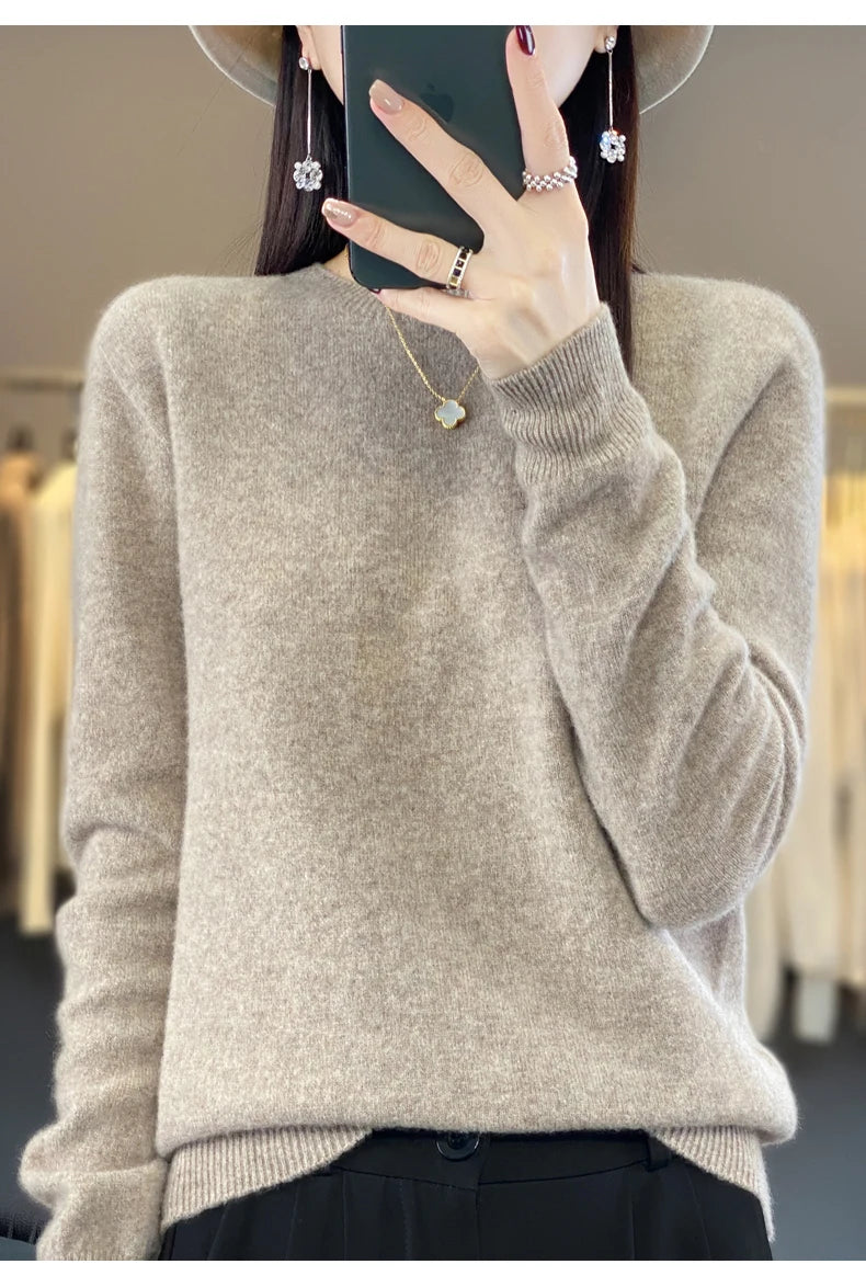 Wool Round Neck Top Fashion Versatile Knitted Loose Long Sleeve