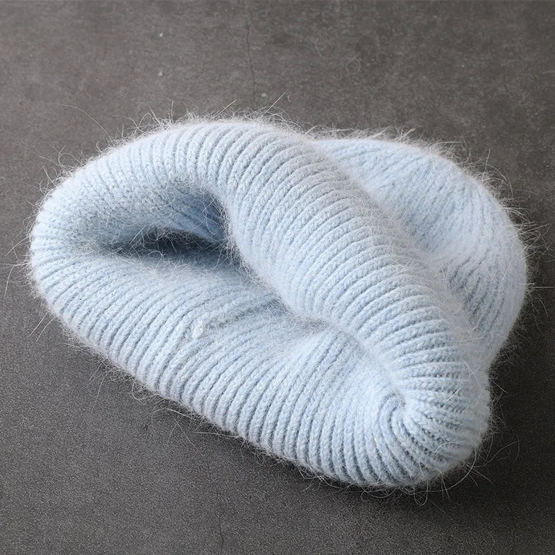 Winter Angola Rabbit Fur Knitted Beanies
