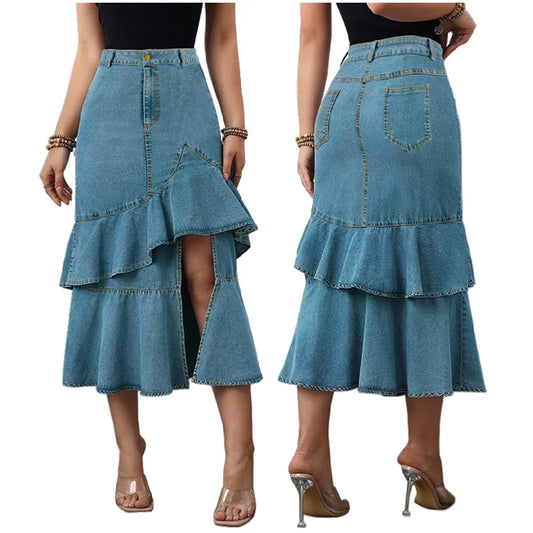 Plus Size Women Jeans Skirt Slim Denim Skirt for Women