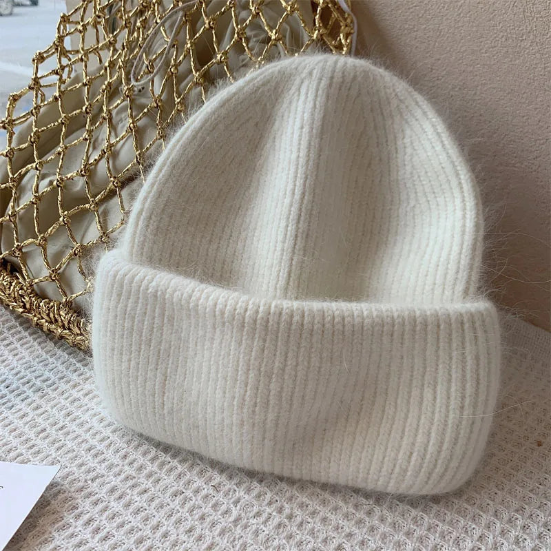Winter Angola Rabbit Fur Knitted Beanies