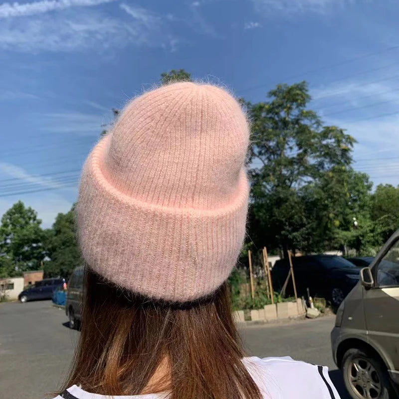 Winter Angola Rabbit Fur Knitted Beanies