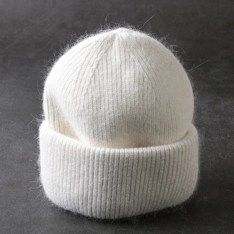 Winter Angola Rabbit Fur Knitted Beanies