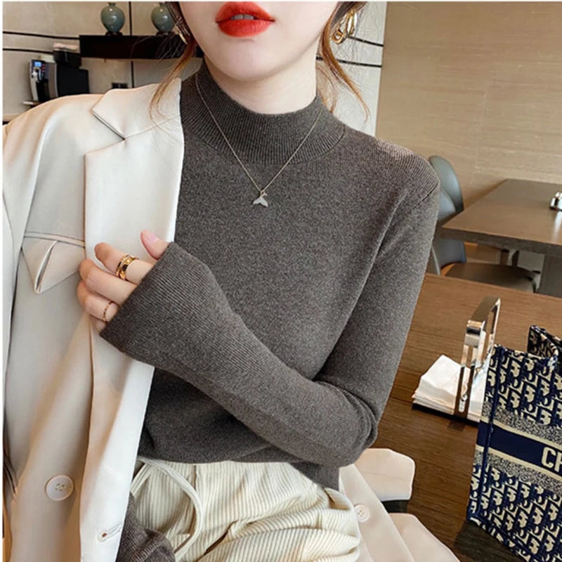 Turtleneck Sweater  Women Knitted Pullovers Long Sleeve
