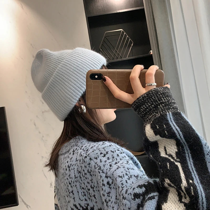 Winter Angola Rabbit Fur Knitted Beanies