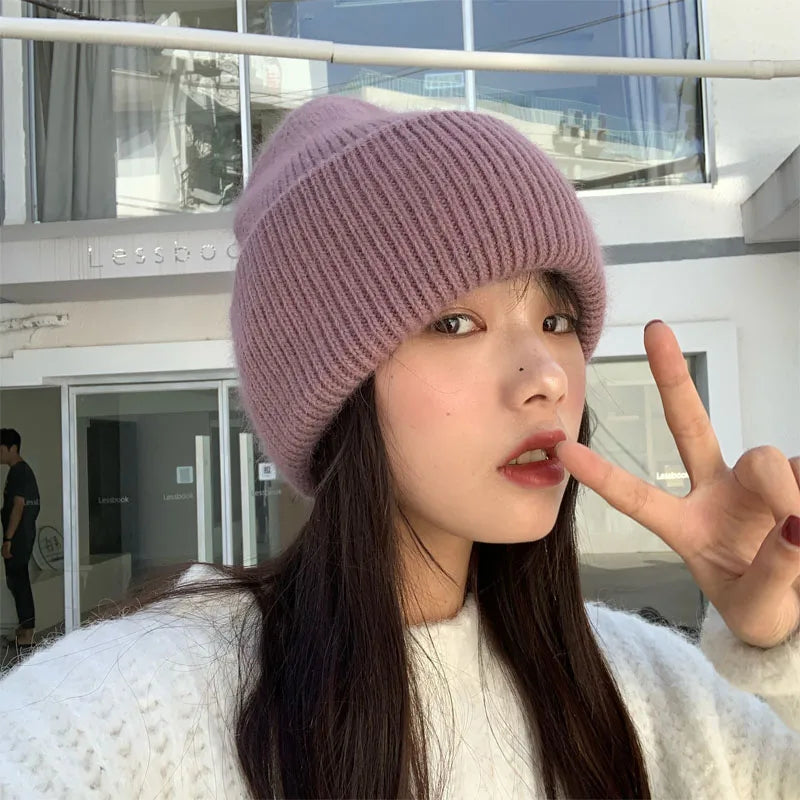Winter Angola Rabbit Fur Knitted Beanies
