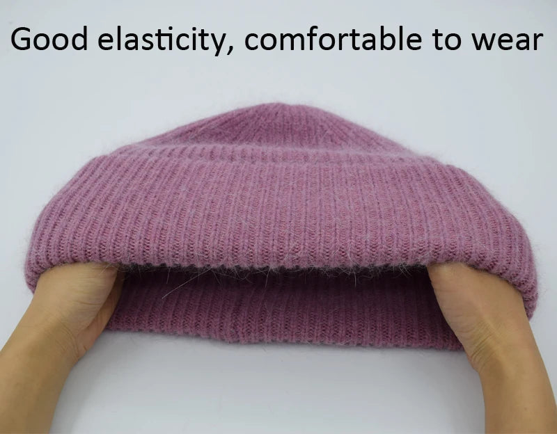 Winter Angola Rabbit Fur Knitted Beanies