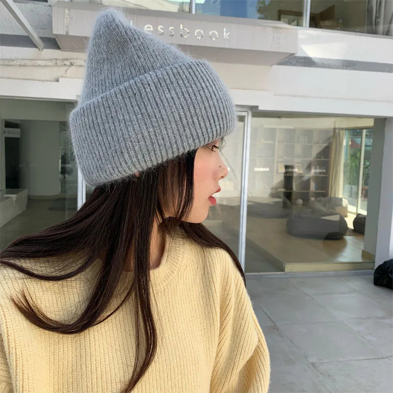 Winter Angola Rabbit Fur Knitted Beanies