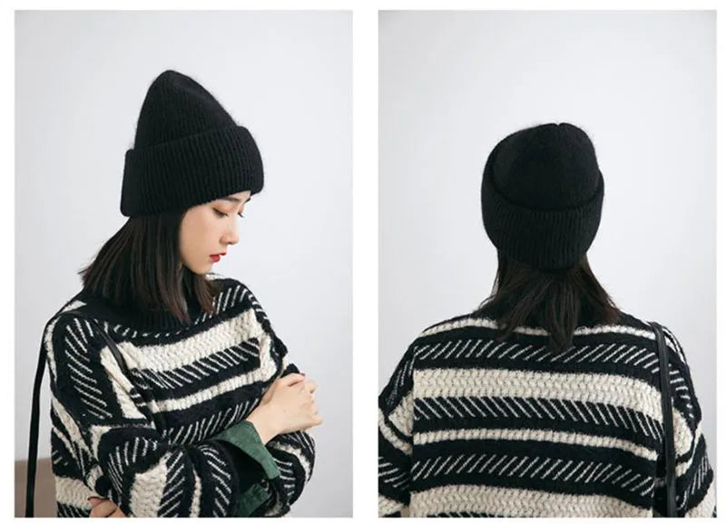 Winter Angola Rabbit Fur Knitted Beanies