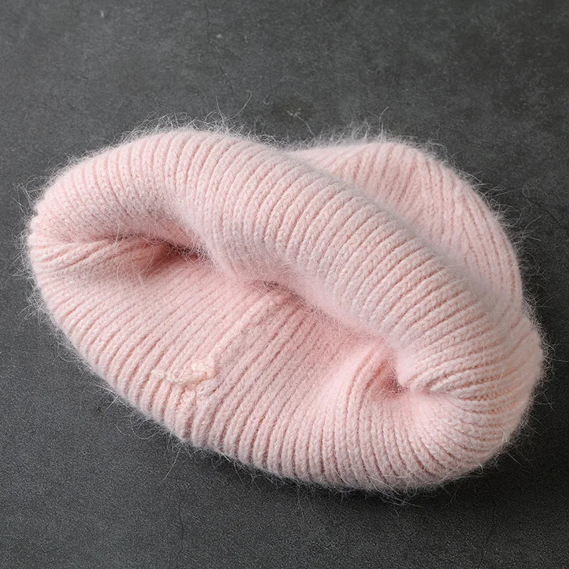 Winter Angola Rabbit Fur Knitted Beanies