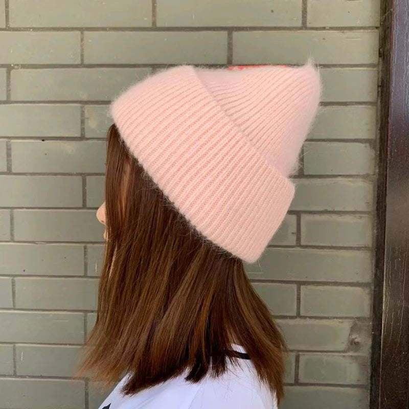 Winter Angola Rabbit Fur Knitted Beanies