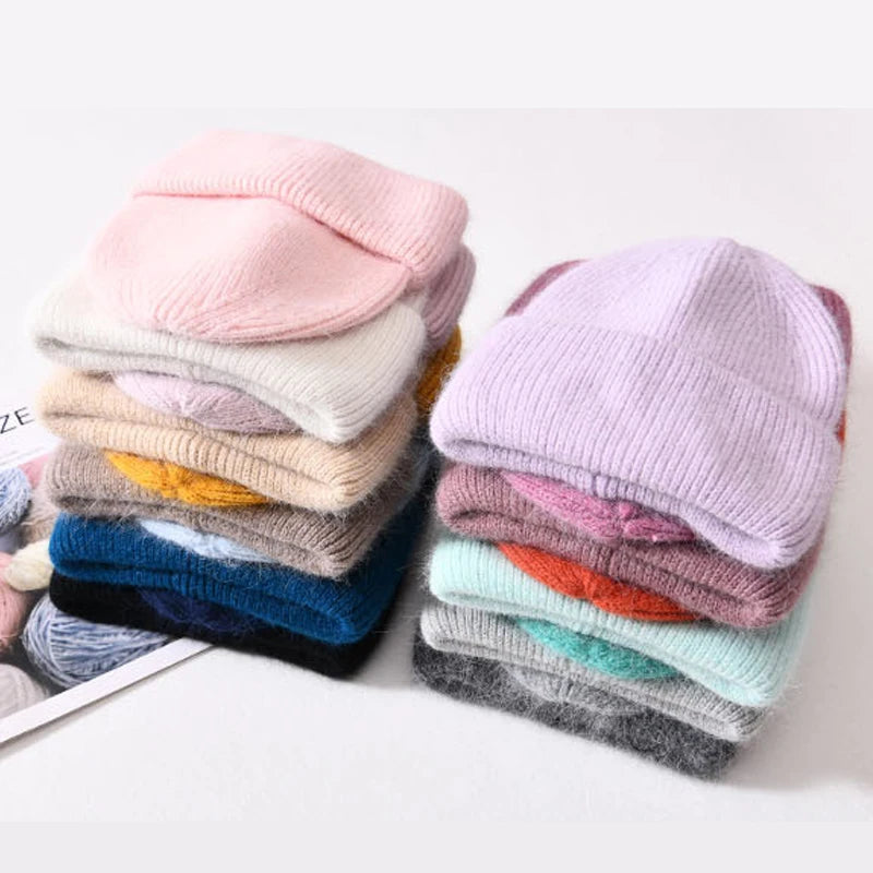 Winter Angola Rabbit Fur Knitted Beanies