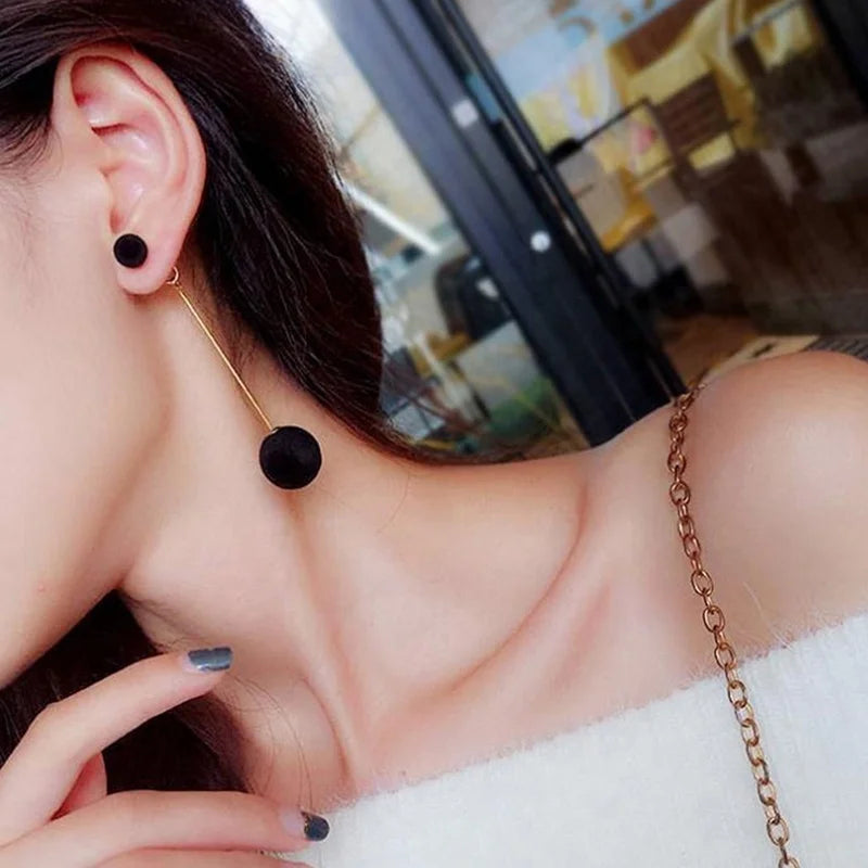 Cute Double Faux Fur Ball Dangle Drop Earrings