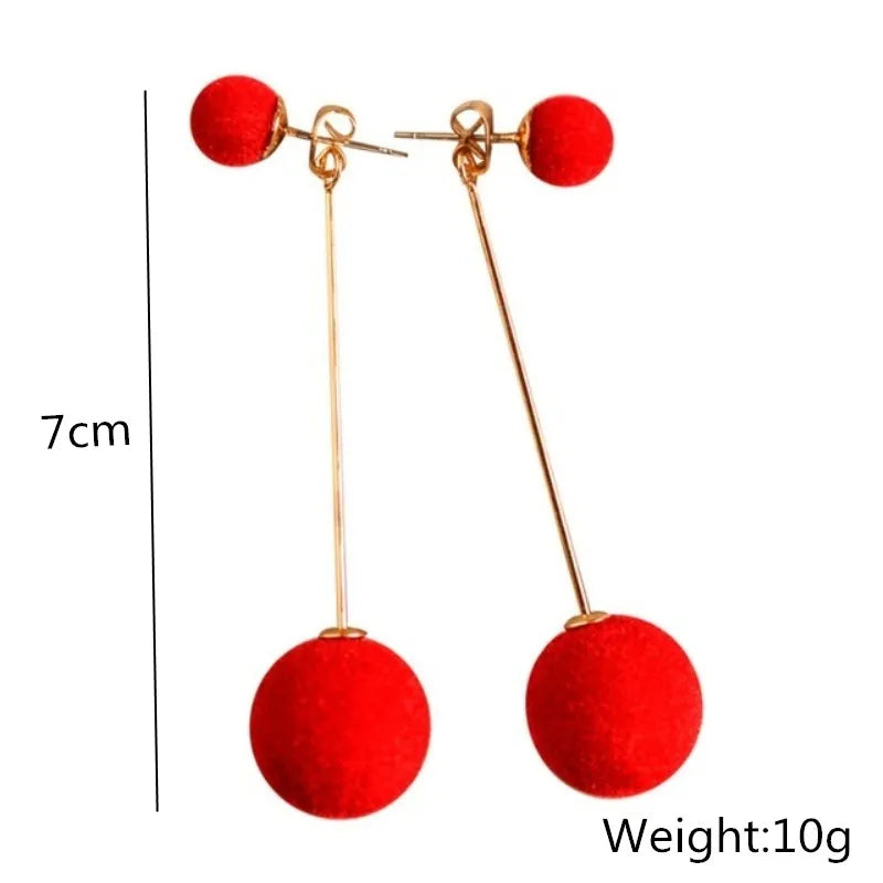 Cute Double Faux Fur Ball Dangle Drop Earrings
