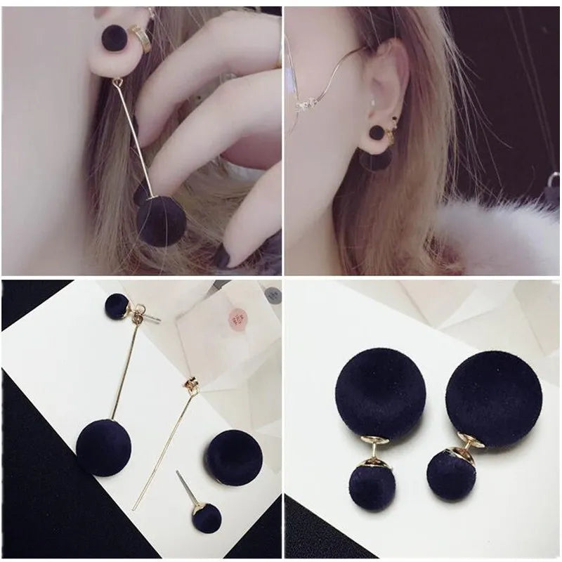 Cute Double Faux Fur Ball Dangle Drop Earrings