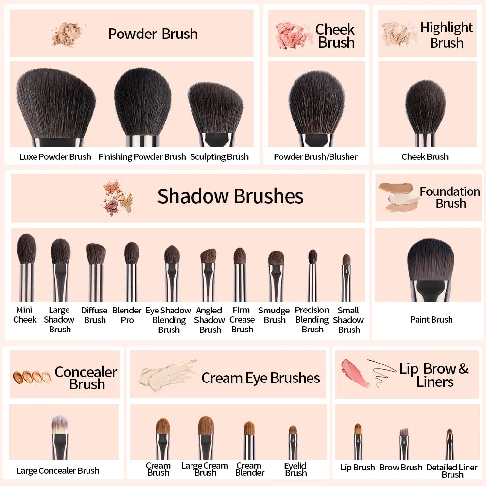 Natural Goat Hair Makeup Brushes Set Professional Kit