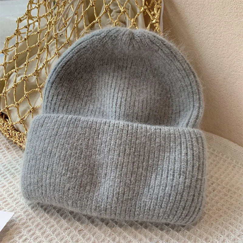 Winter Angola Rabbit Fur Knitted Beanies
