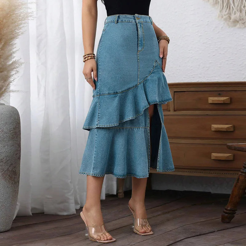 Plus Size Women Jeans Skirt Slim Denim Skirt for Women