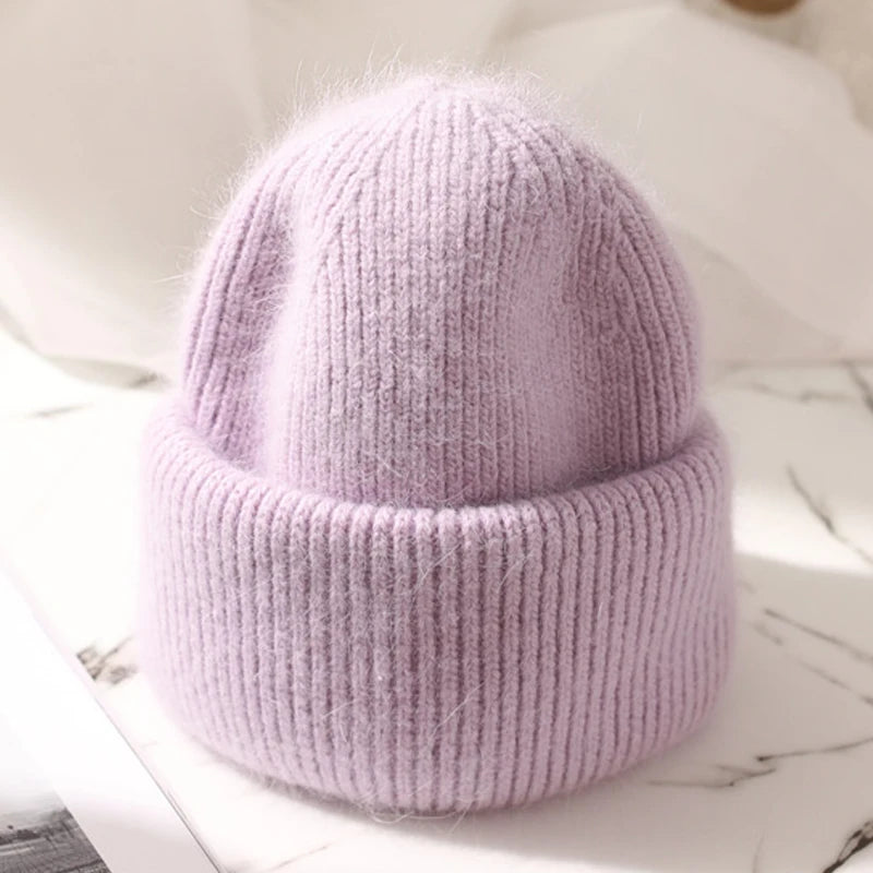 Winter Angola Rabbit Fur Knitted Beanies
