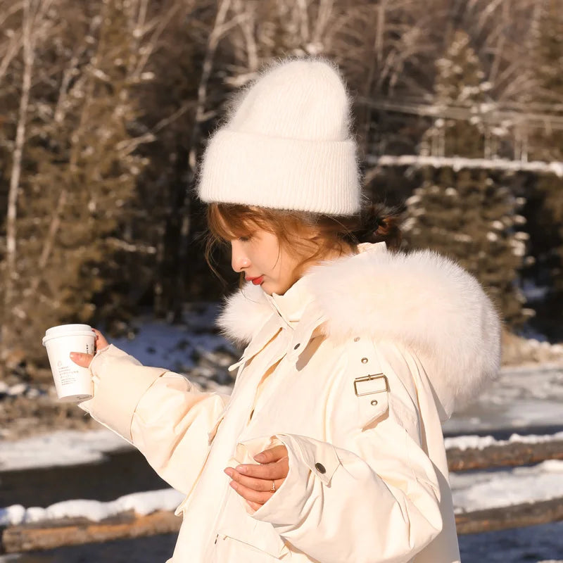 Winter Angola Rabbit Fur Knitted Beanies
