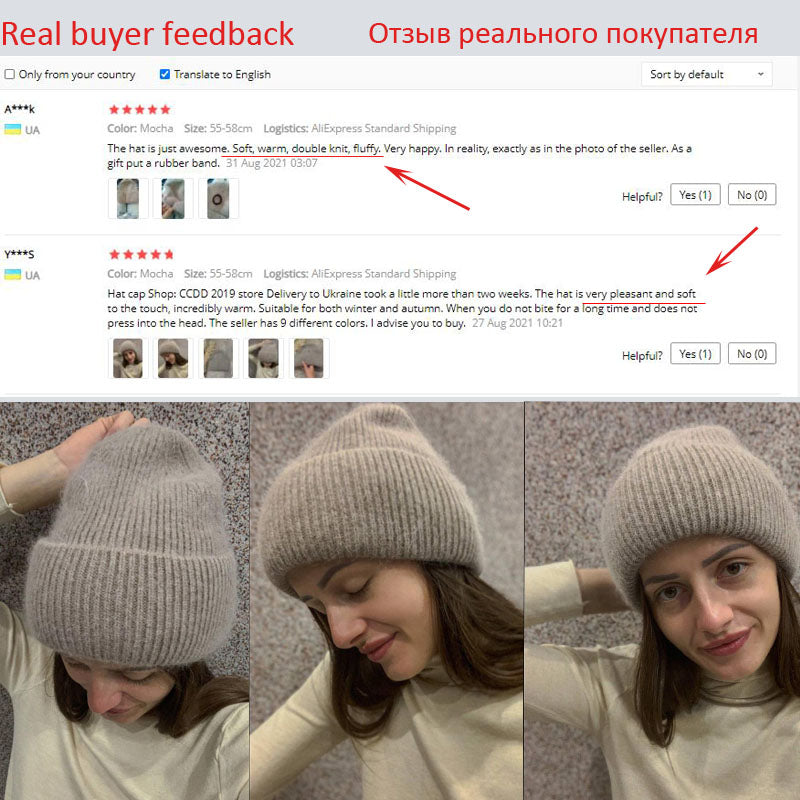 Winter Angola Rabbit Fur Knitted Beanies