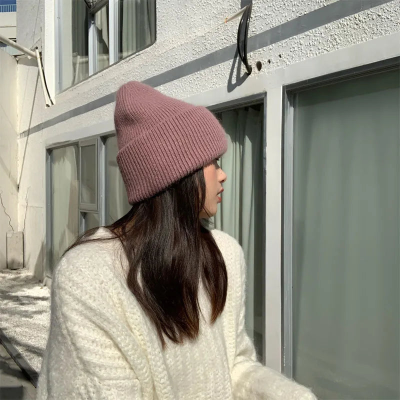 Winter Angola Rabbit Fur Knitted Beanies