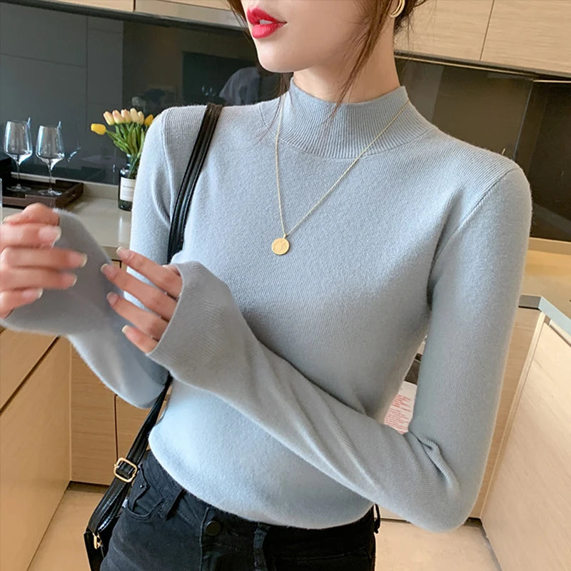 Turtleneck Sweater  Women Knitted Pullovers Long Sleeve