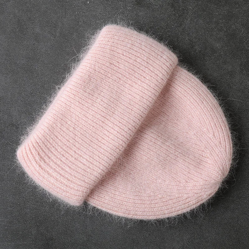 Winter Angola Rabbit Fur Knitted Beanies