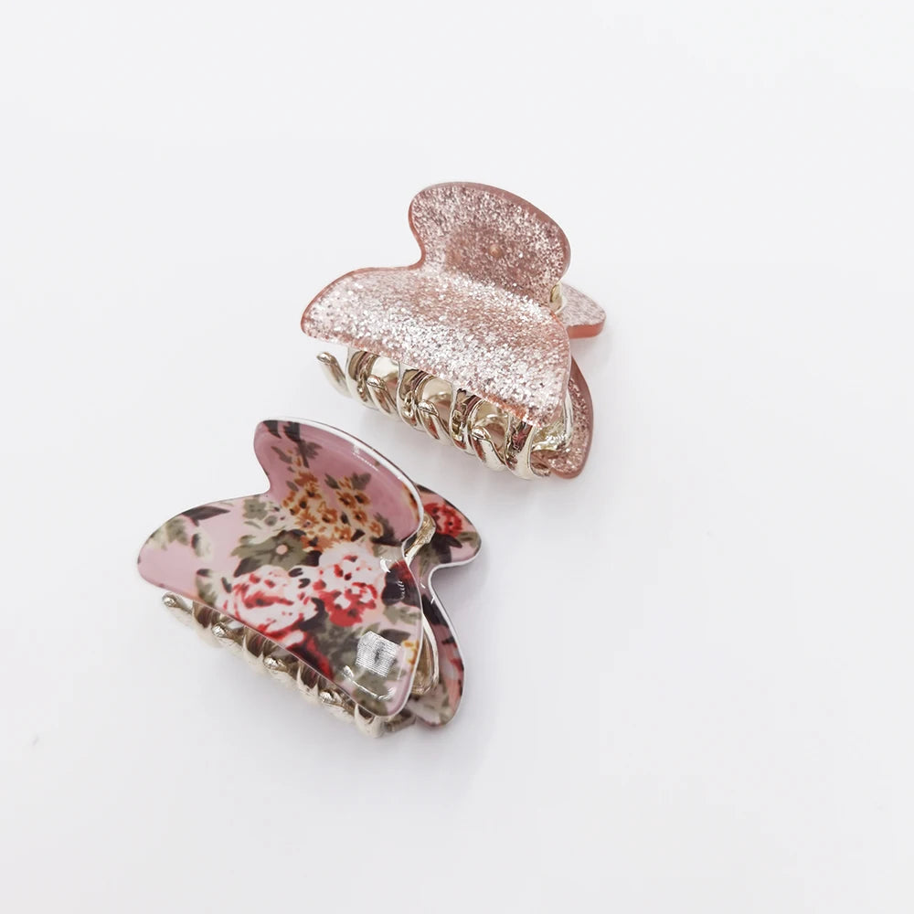 2pcs/Set 4cm Acrylic Hairpins Women Mix Color Crab Claws