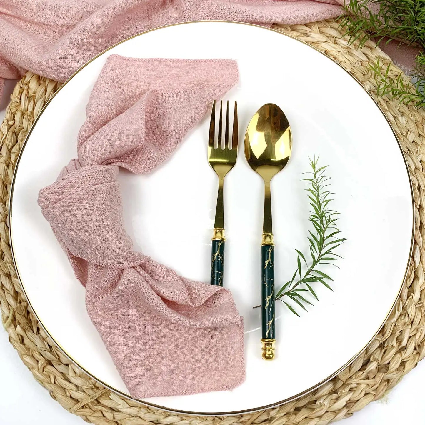 Set of 6 Cotton Cloth Napkins Gauze Sage Green 30x30cm