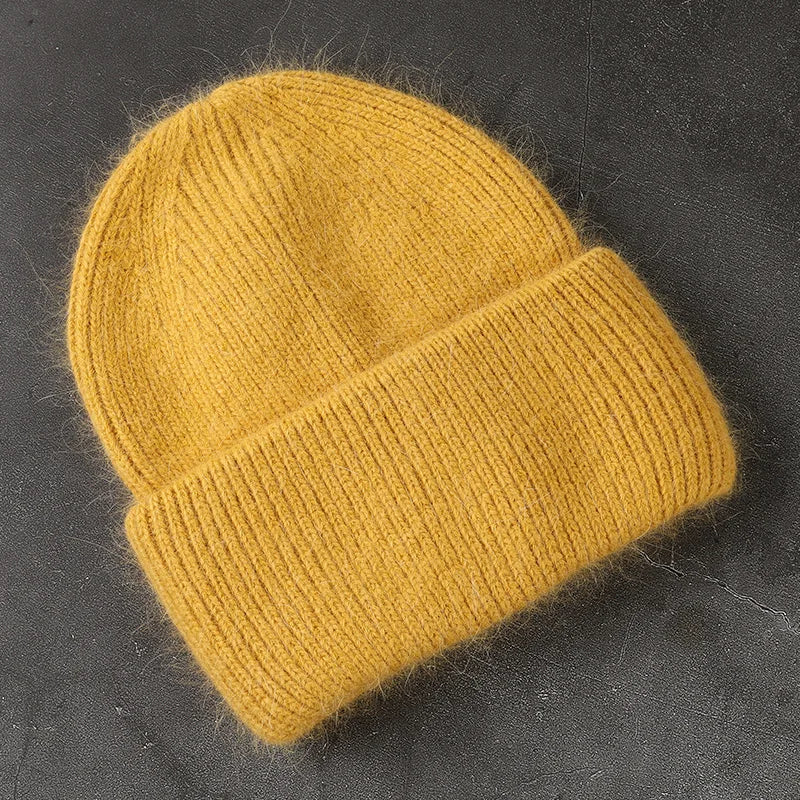 Winter Angola Rabbit Fur Knitted Beanies
