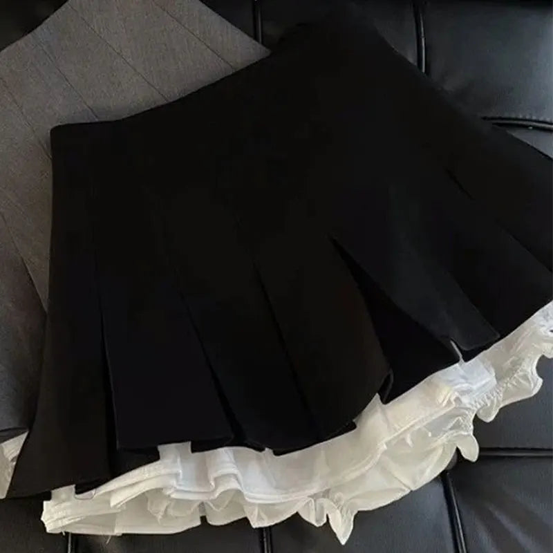 Ruffles Black Mini Skirt Women