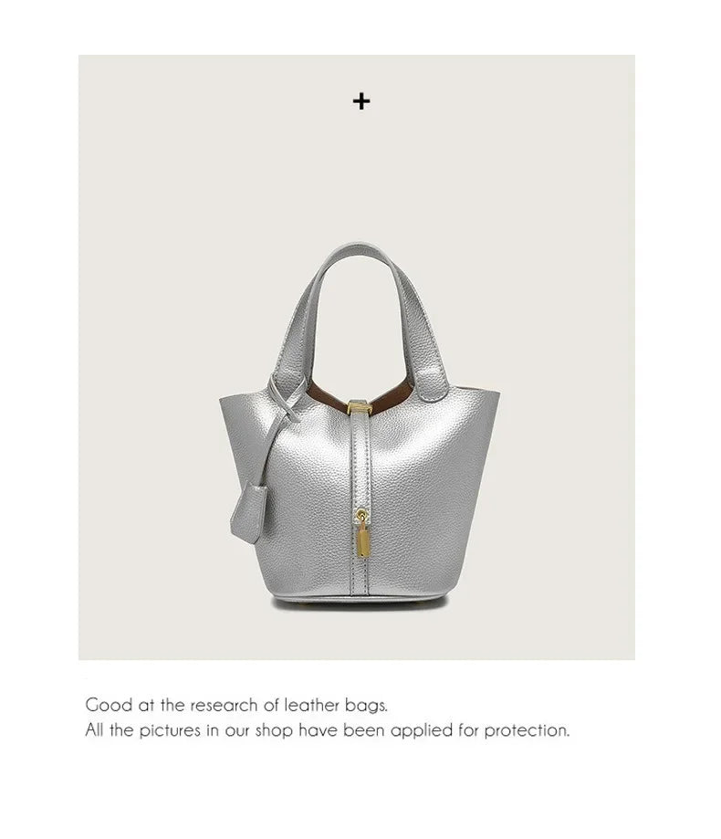 Large Capacity PU Handbag Basket Bucket Bag