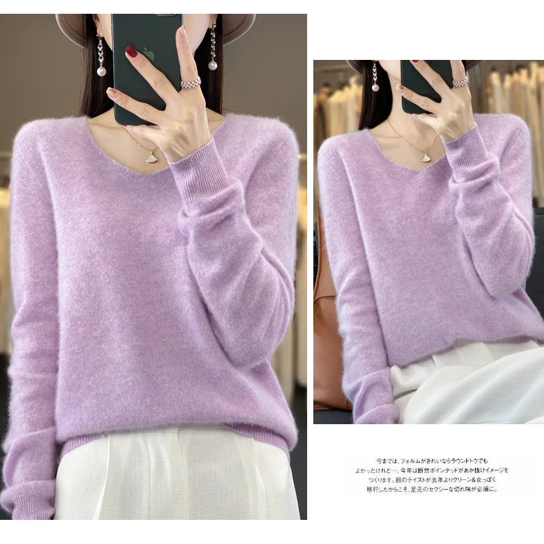Merino Pure Wool V-neck Autumn And Winter Pullover Sweater