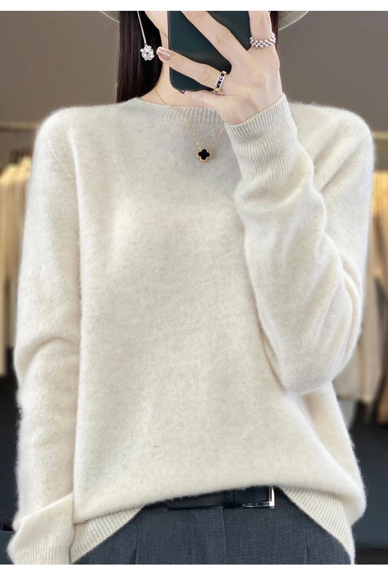 Wool Round Neck Top Fashion Versatile Knitted Loose Long Sleeve
