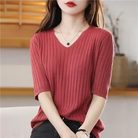 Women's V-neck Short-Sleeved Exquisite Cashmere