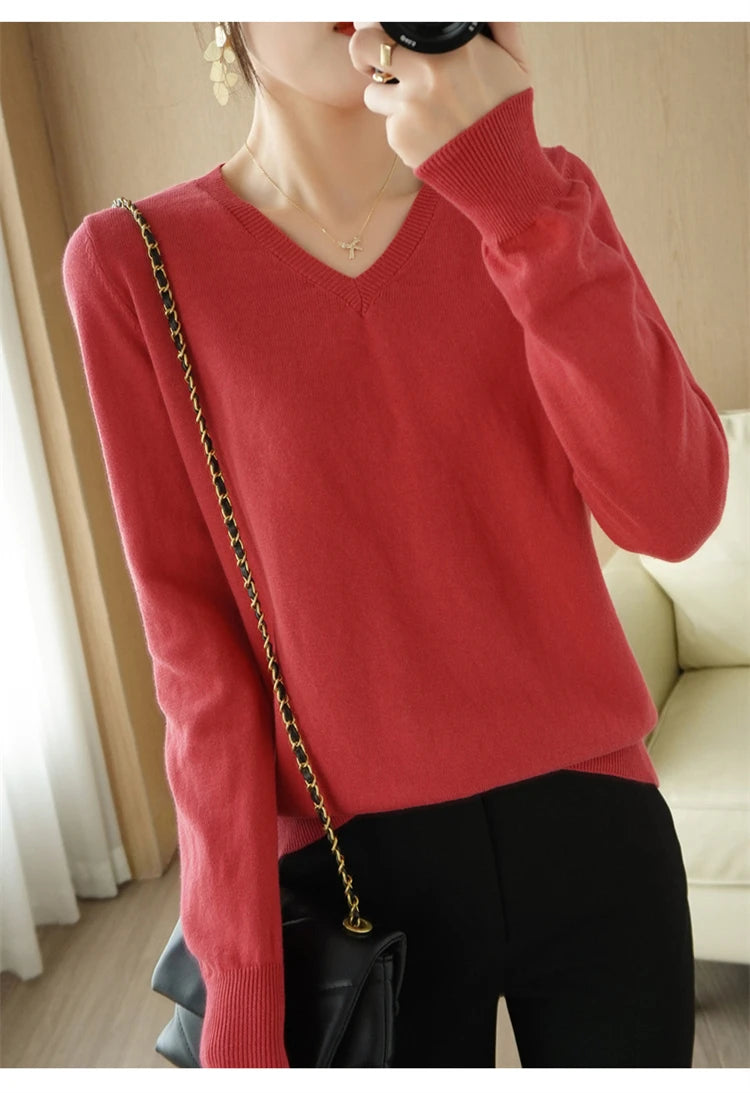 V-neck Knitted Sweater 100% Long Staple Cotton