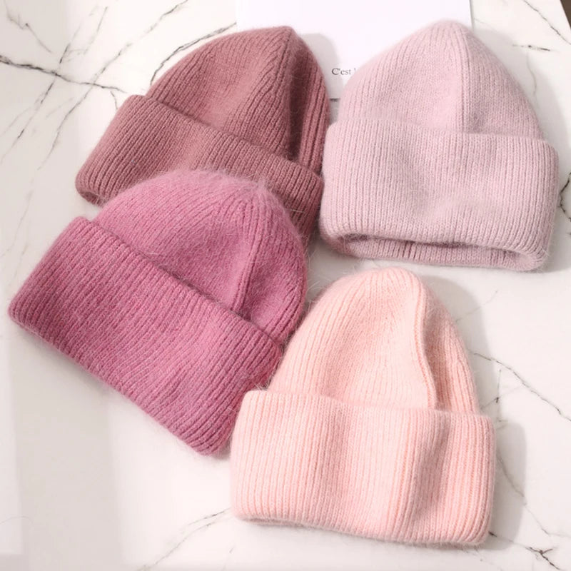 Winter Angola Rabbit Fur Knitted Beanies