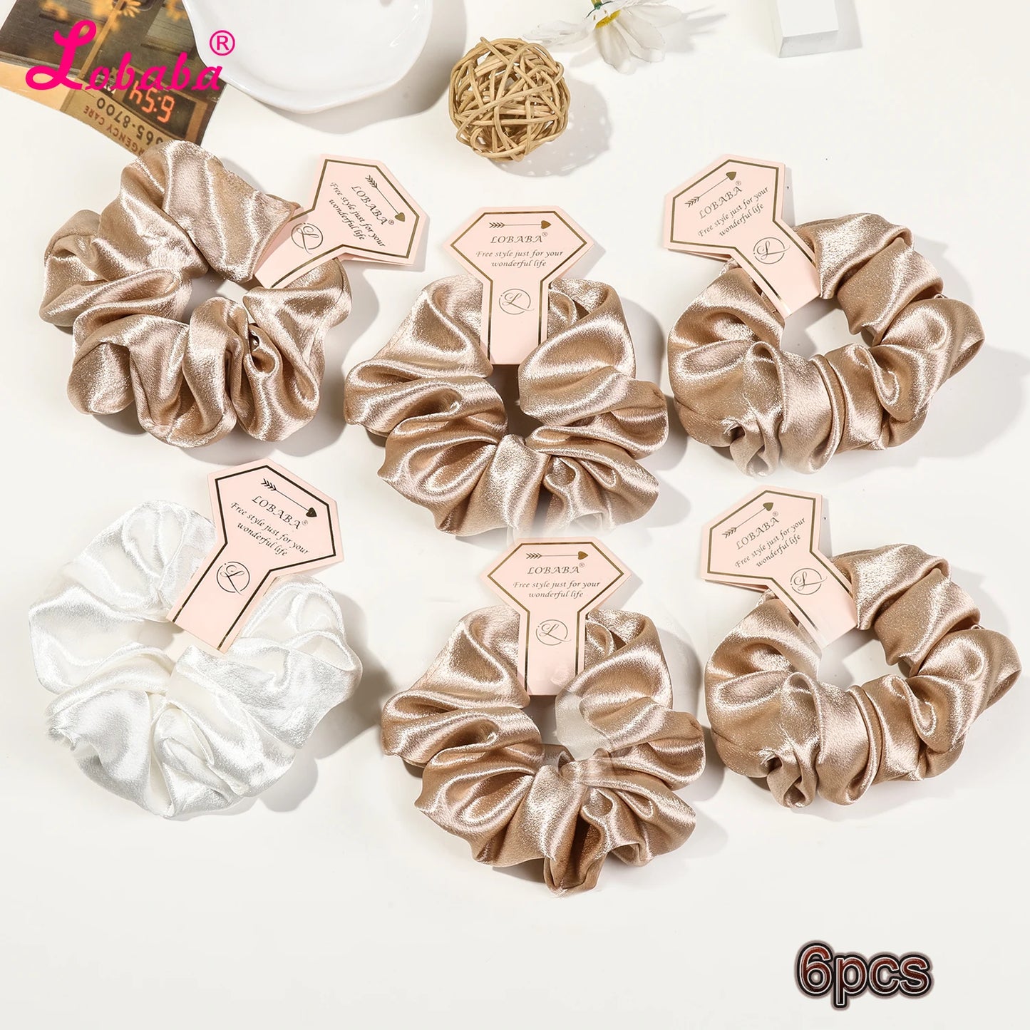 6 Pcs Pink Satin Bridesmaid Scrunchies Bachelorette Hair Ties