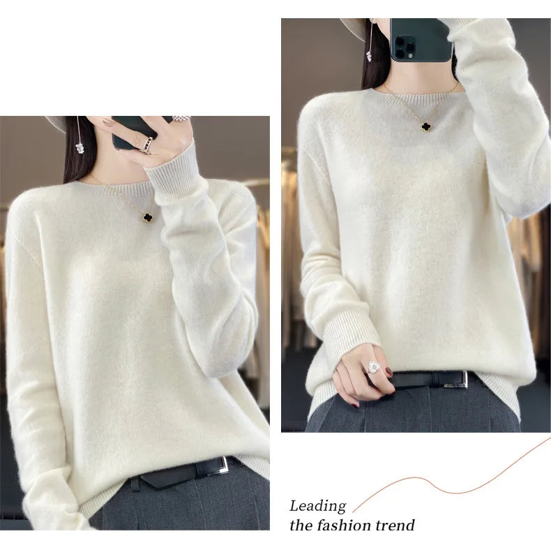 Wool Round Neck Top Fashion Versatile Knitted Loose Long Sleeve