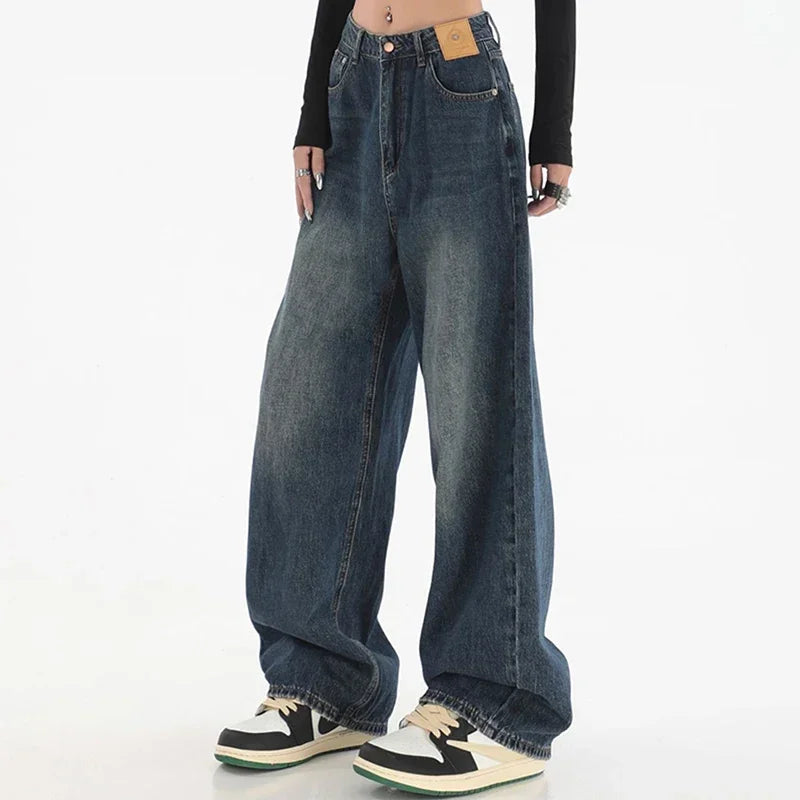 Woman High Waist Slim Fit Wide Leg Jeans