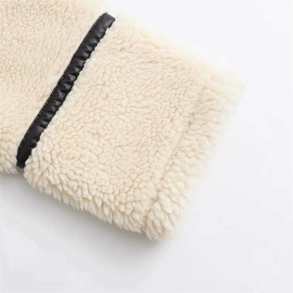 Artificial Fur Effect Motorcycle Jacket Coat with Fur Integration