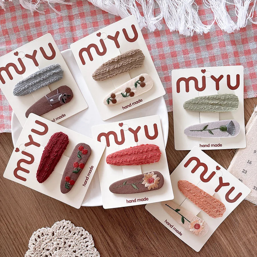 Cute Embroidered Flower Hairpins Women