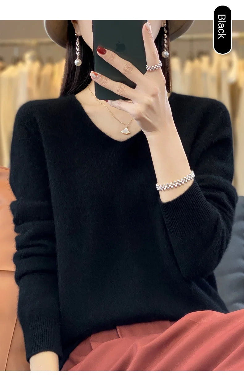 Merino Pure Wool V-neck Autumn And Winter Pullover Sweater