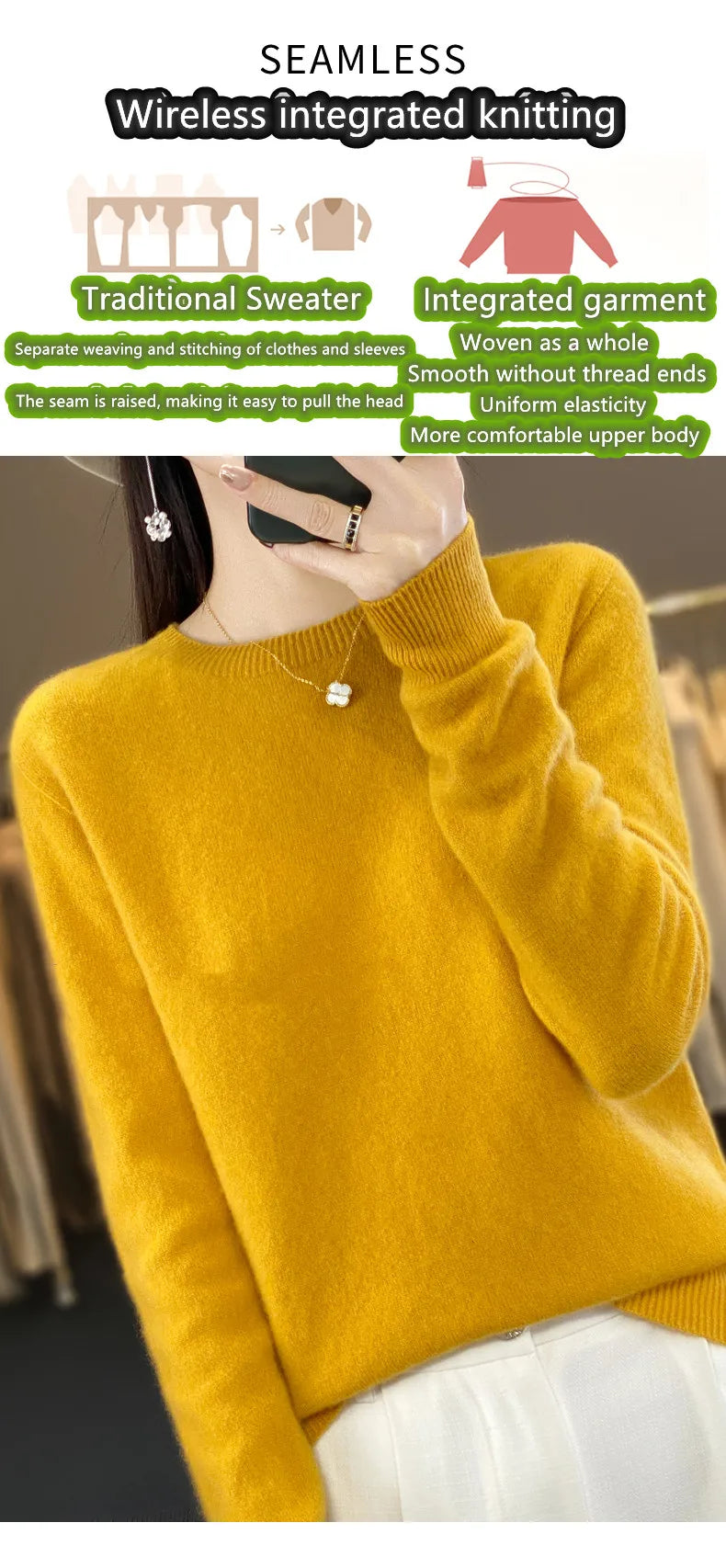 Wool Round Neck Top Fashion Versatile Knitted Loose Long Sleeve