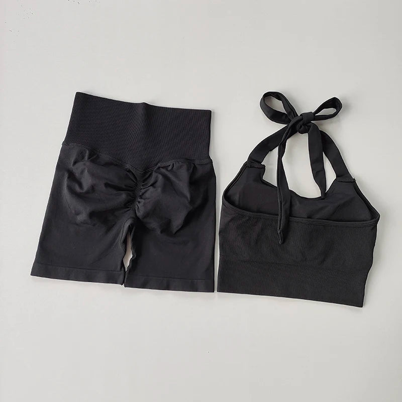 Peach Hip Lifting Suit Neck Hanging Sports Bra