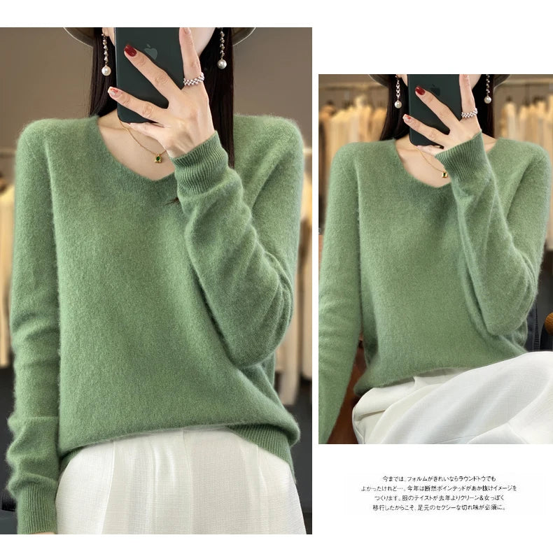 Merino Pure Wool V-neck Autumn And Winter Pullover Sweater
